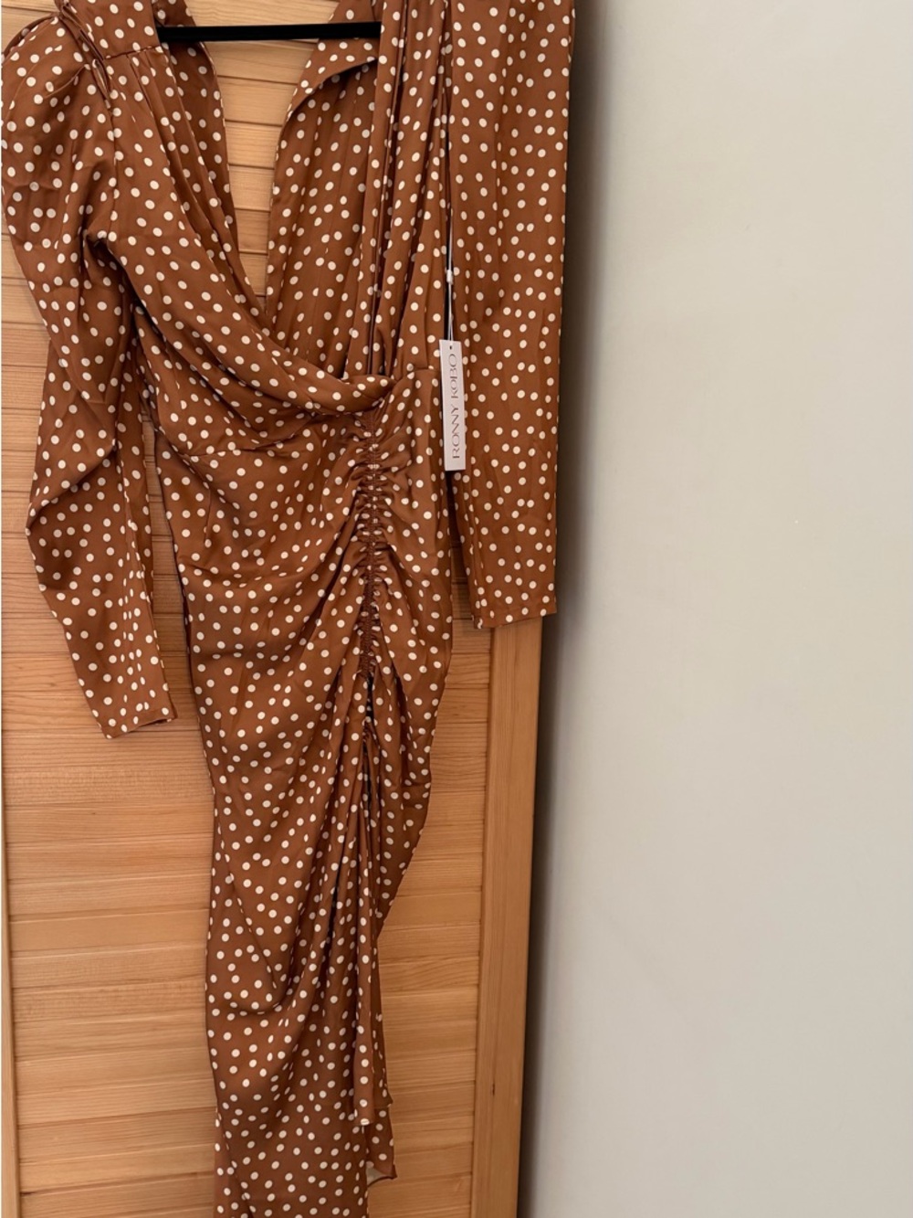 Ronny Kobo Collection Brown Polka Dot Midi Dress